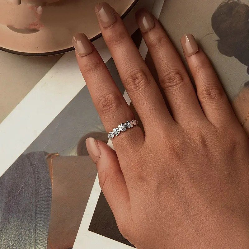 Blumenring mit Zirkonia, Statement-Bandring