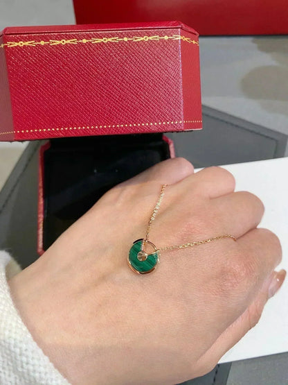 [moco jewelrys]AMULETTE ROSE GOLD MALACHITE NECKLACE