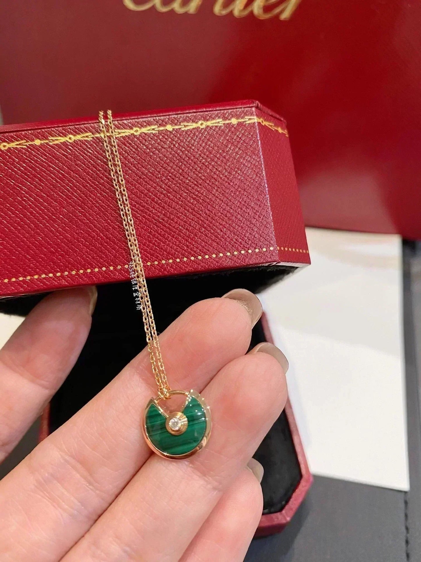 [moco jewelrys]AMULETTE ROSE GOLD MALACHITE NECKLACE