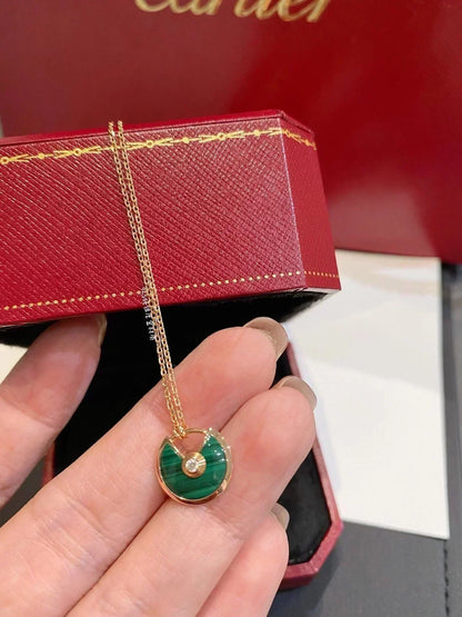 [moco jewelrys]AMULETTE ROSE GOLD MALACHITE NECKLACE