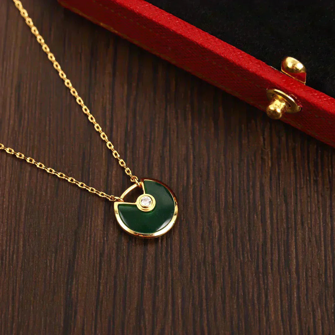 [moco jewelrys]AMULETT GOLD MALACHIT HALSKETTE
