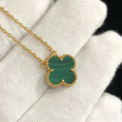 [moco jewelrys]CLOVER 15MM MALACHITE SINGLE FLOWER  NECKLACE