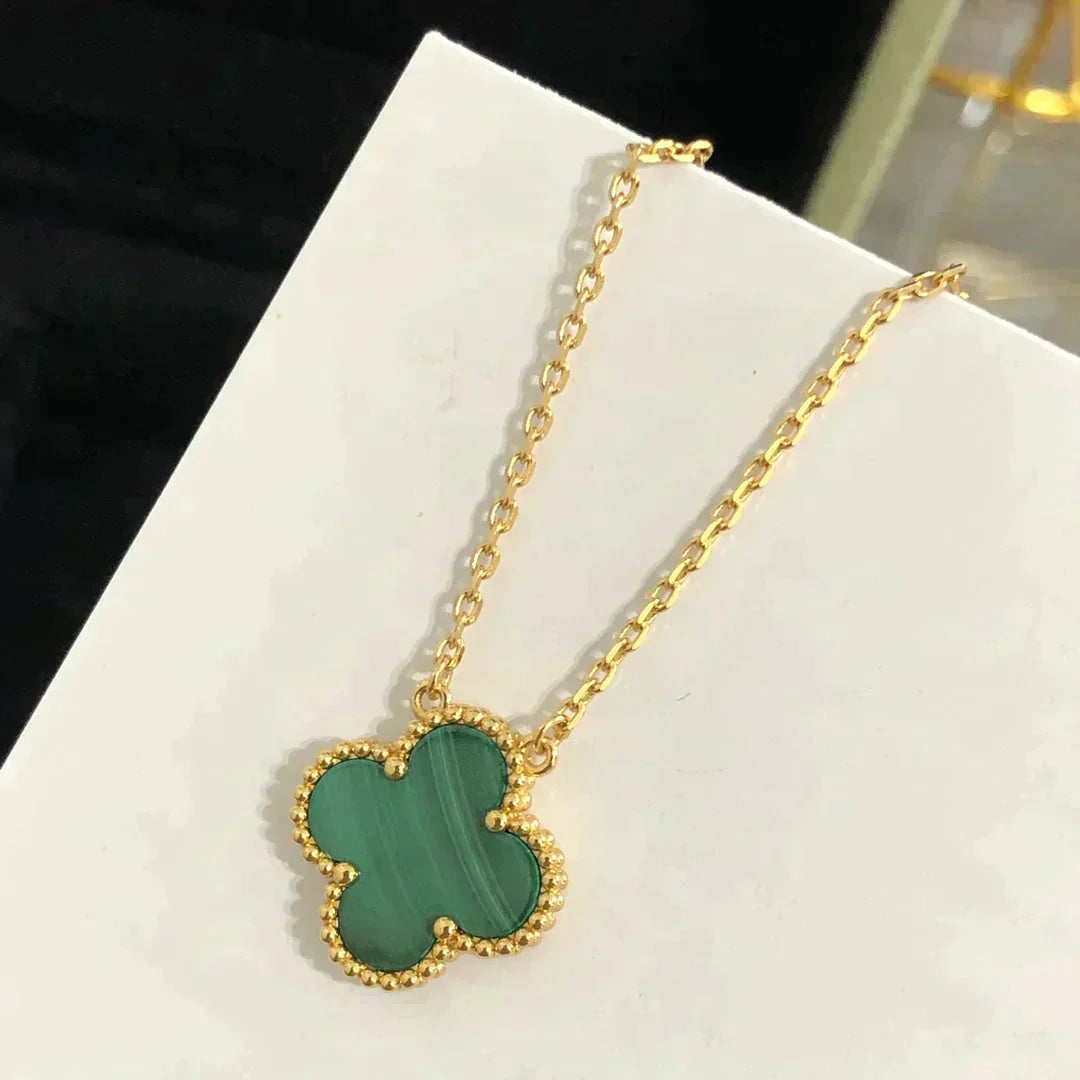 [moco jewelrys]CLOVER 15MM MALACHITE SINGLE FLOWER  NECKLACE
