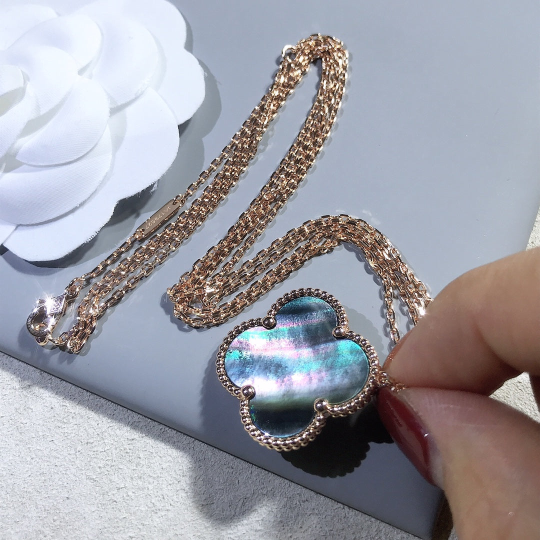 [moco jewelrys]CLOVER 25MM GOLD DARK MOP BIG CLOVER NECKLACE