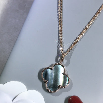 [moco jewelrys]CLOVER 25MM GOLD DARK MOP BIG CLOVER NECKLACE