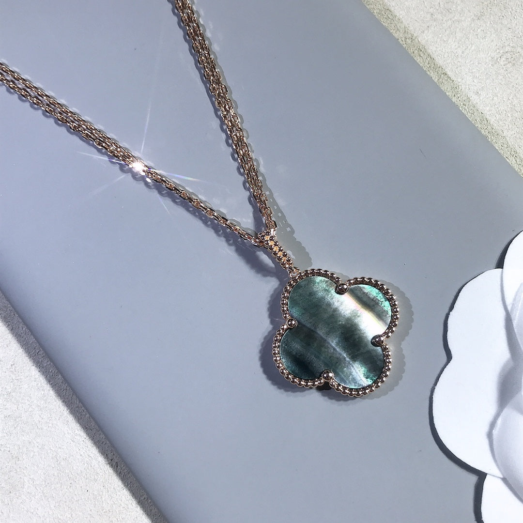 [moco jewelrys]CLOVER 25MM GOLD DARK MOP BIG CLOVER NECKLACE