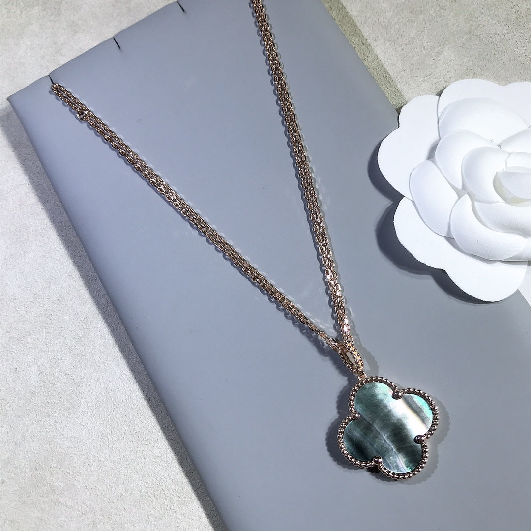 [moco jewelrys]CLOVER 25MM GOLD DARK MOP BIG CLOVER NECKLACE