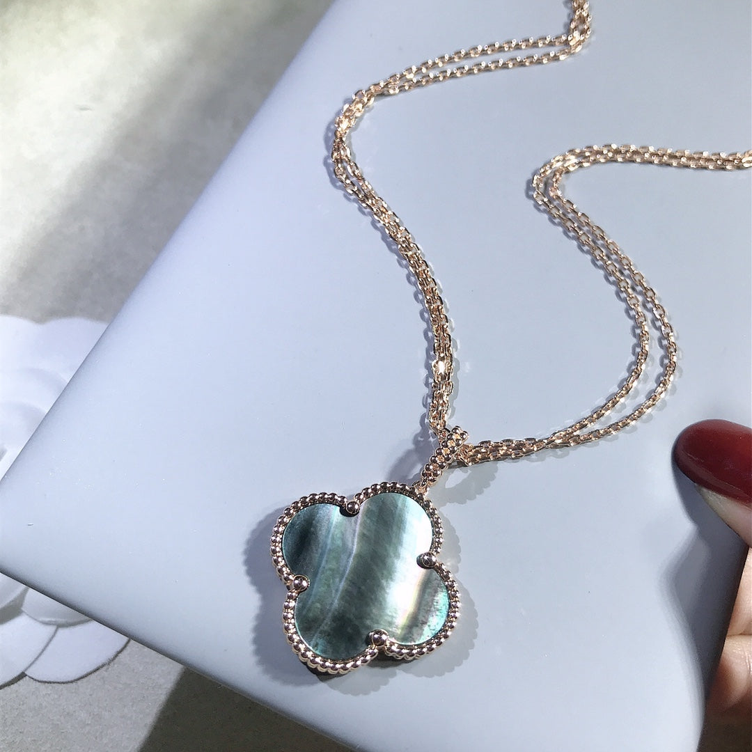 [moco jewelrys]CLOVER 25MM GOLD DARK MOP BIG CLOVER NECKLACE
