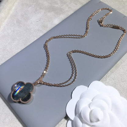 [moco jewelrys]CLOVER 25MM GOLD DARK MOP BIG CLOVER NECKLACE