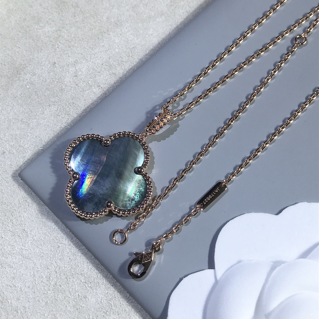 [moco jewelrys]CLOVER 25MM GOLD DARK MOP BIG CLOVER NECKLACE