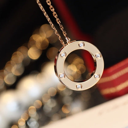 [moco jewelrys]LOVE NECKLACE 16MM 6 DIAMONDS PINK GOLD