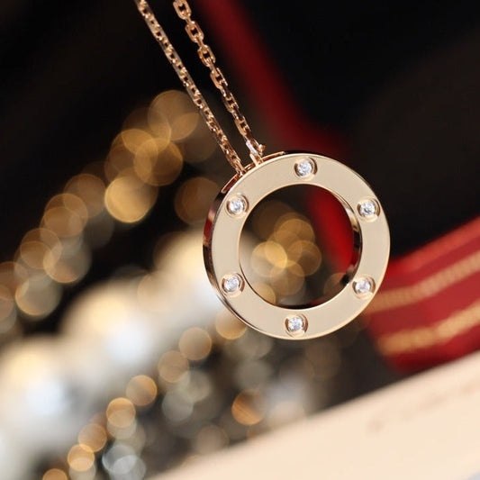 [moco jewelrys]LOVE NECKLACE 16MM 6 DIAMANTEN ROSÉGOLD