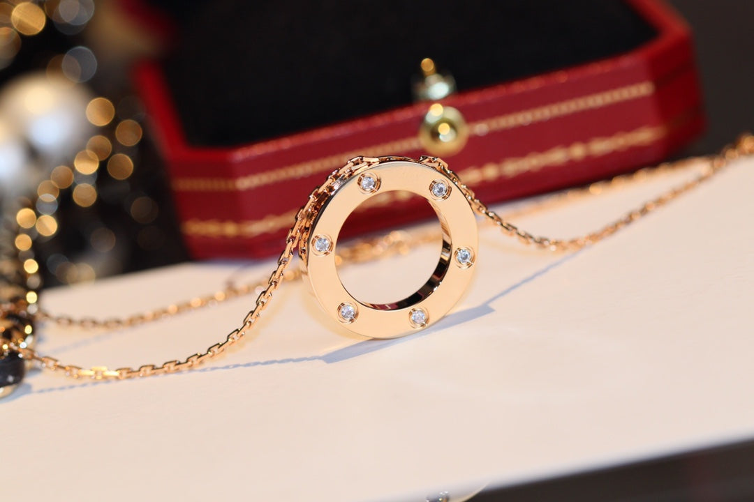[moco jewelrys]LOVE NECKLACE 16MM 6 DIAMONDS PINK GOLD