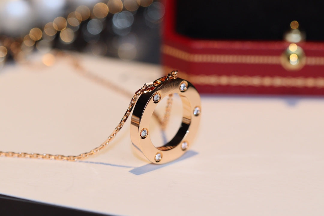 [moco jewelrys]LOVE NECKLACE 16MM 6 DIAMONDS PINK GOLD