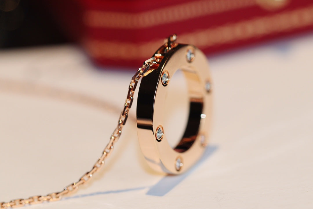 [moco jewelrys]LOVE NECKLACE 16MM 6 DIAMONDS PINK GOLD