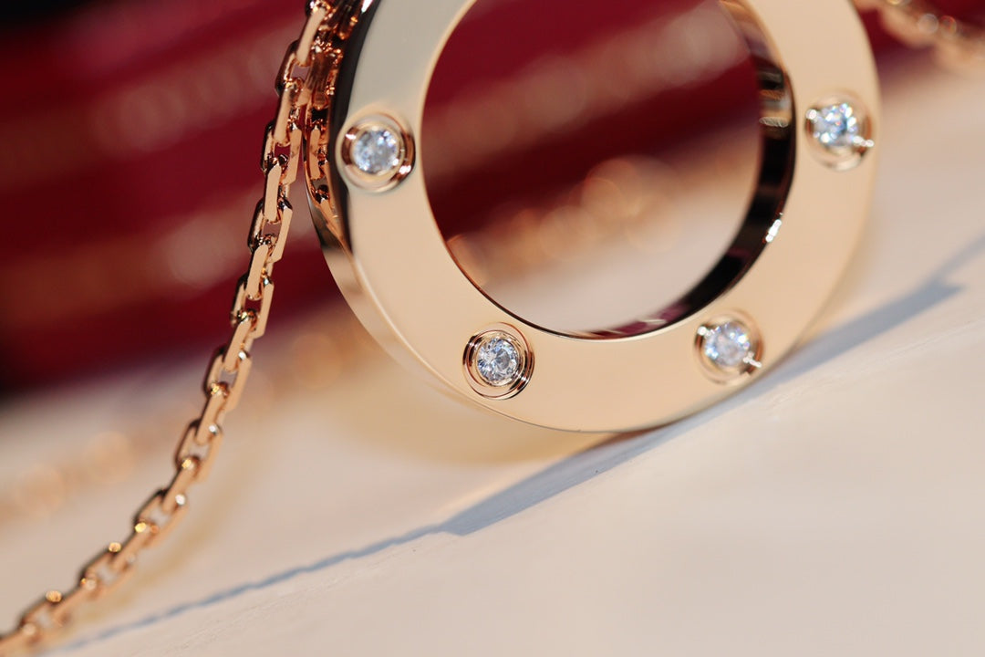 [moco jewelrys]LOVE NECKLACE 16MM 6 DIAMONDS PINK GOLD