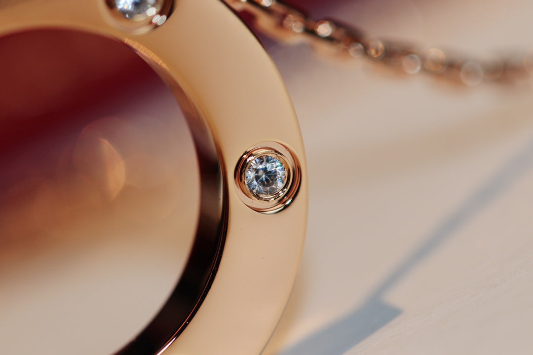 [moco jewelrys]LOVE NECKLACE 16MM 6 DIAMONDS PINK GOLD