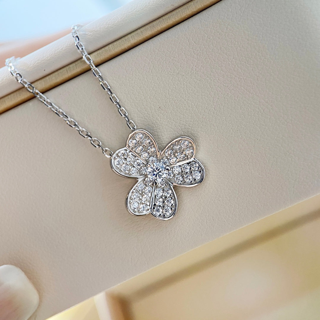 [moco jewelrys]KLEEBELATT-DIAMANTENHALSKETTE SILBER