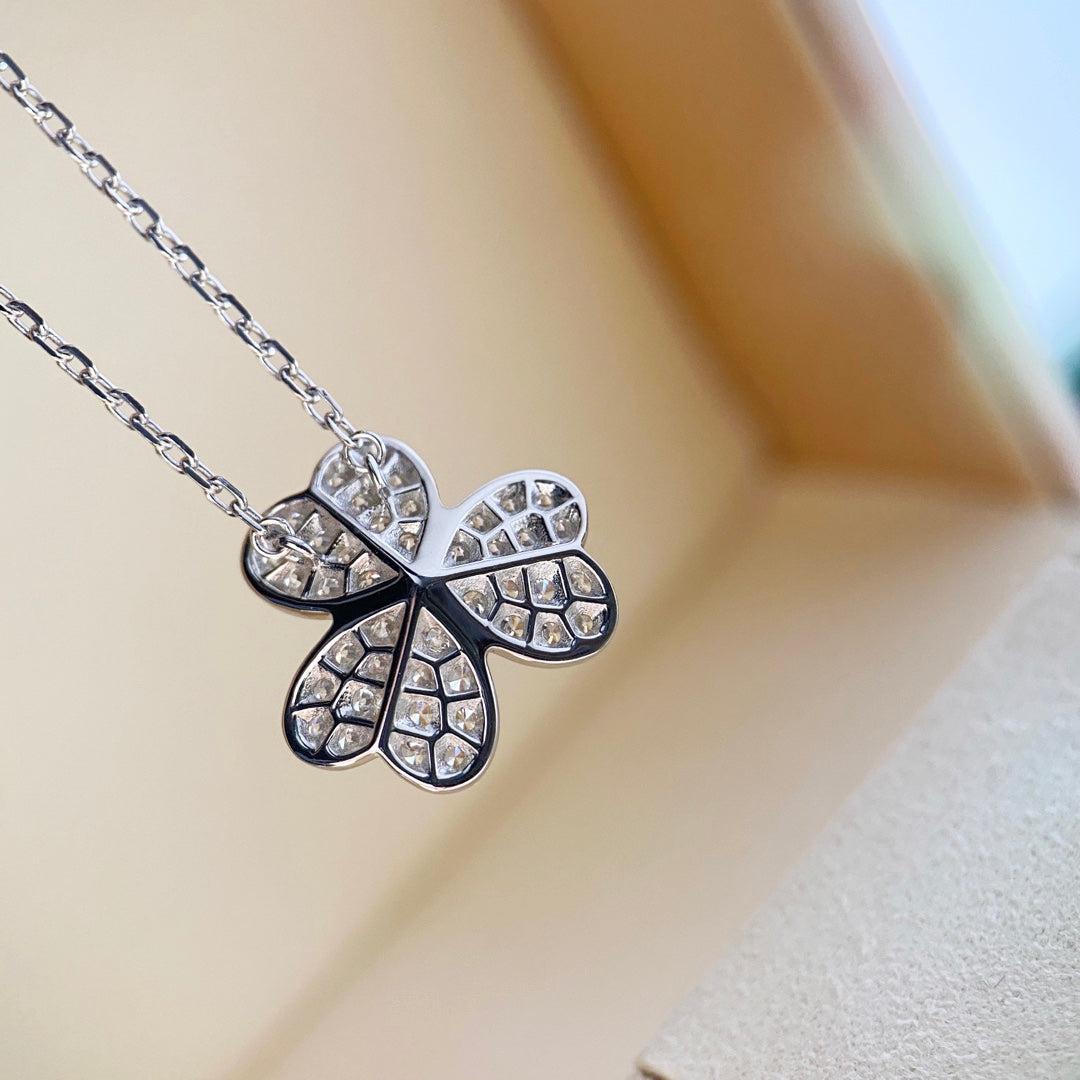 [moco jewelrys]KLEEBELATT-DIAMANTENHALSKETTE SILBER
