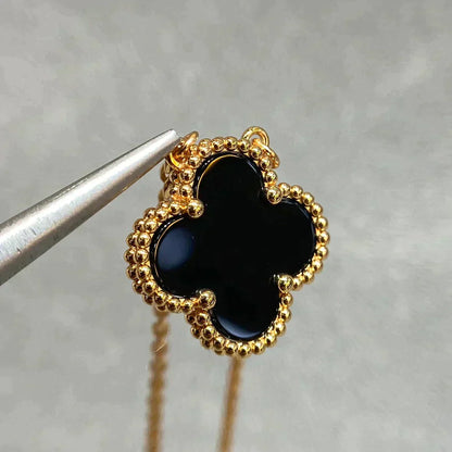 [moco jewelrys]CLOVER 15MM BLACK ONYX SINGLE FLOWER NECKLACE