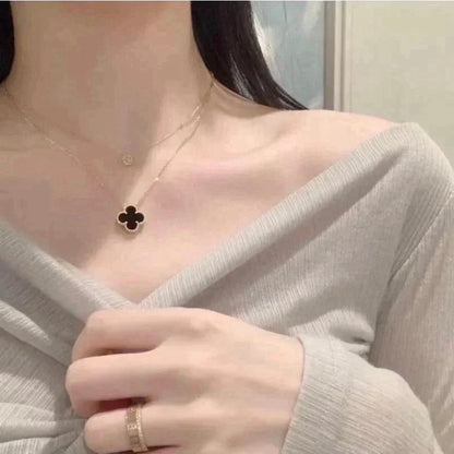 [moco jewelrys]CLOVER 15MM BLACK ONYX SINGLE FLOWER NECKLACE