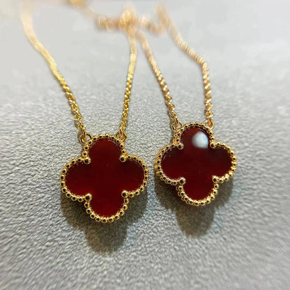 [moco jewelrys]CLOVER 15MM CARNELIAN SINGLE FLOWER NECKLACE