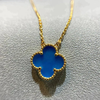 [moco jewelrys]CLOVER 15MM BLUE AGATE NECKLACE