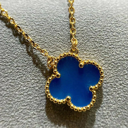 [moco jewelrys]CLOVER 15MM BLUE AGATE NECKLACE