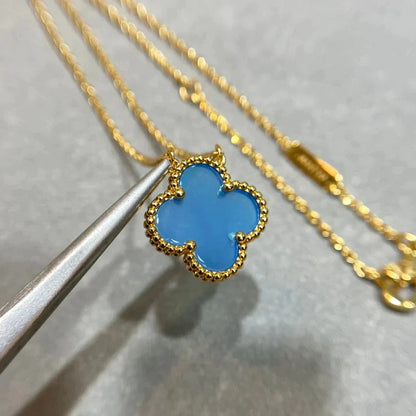 [moco jewelrys]CLOVER 15MM BLUE AGATE NECKLACE