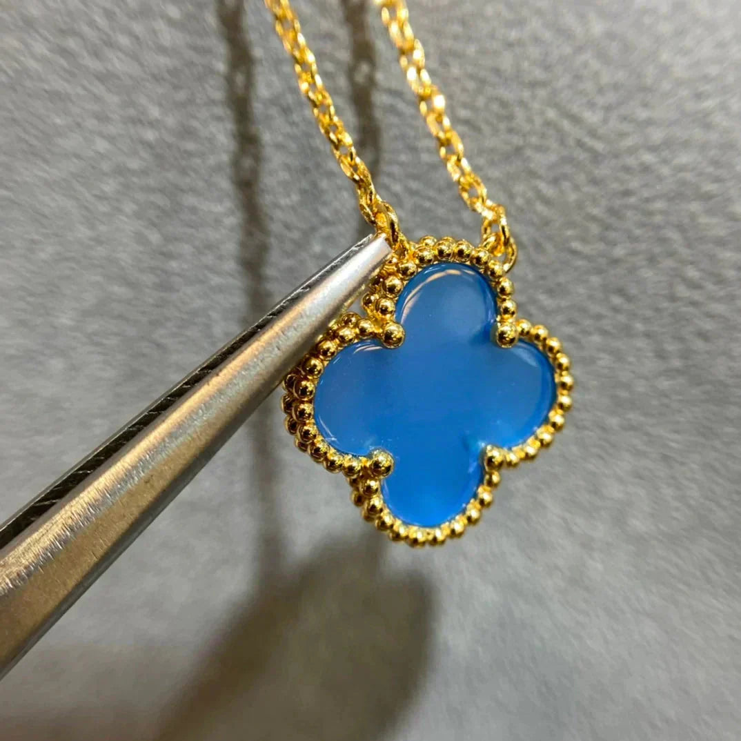 [moco jewelrys]CLOVER 15MM BLUE AGATE NECKLACE