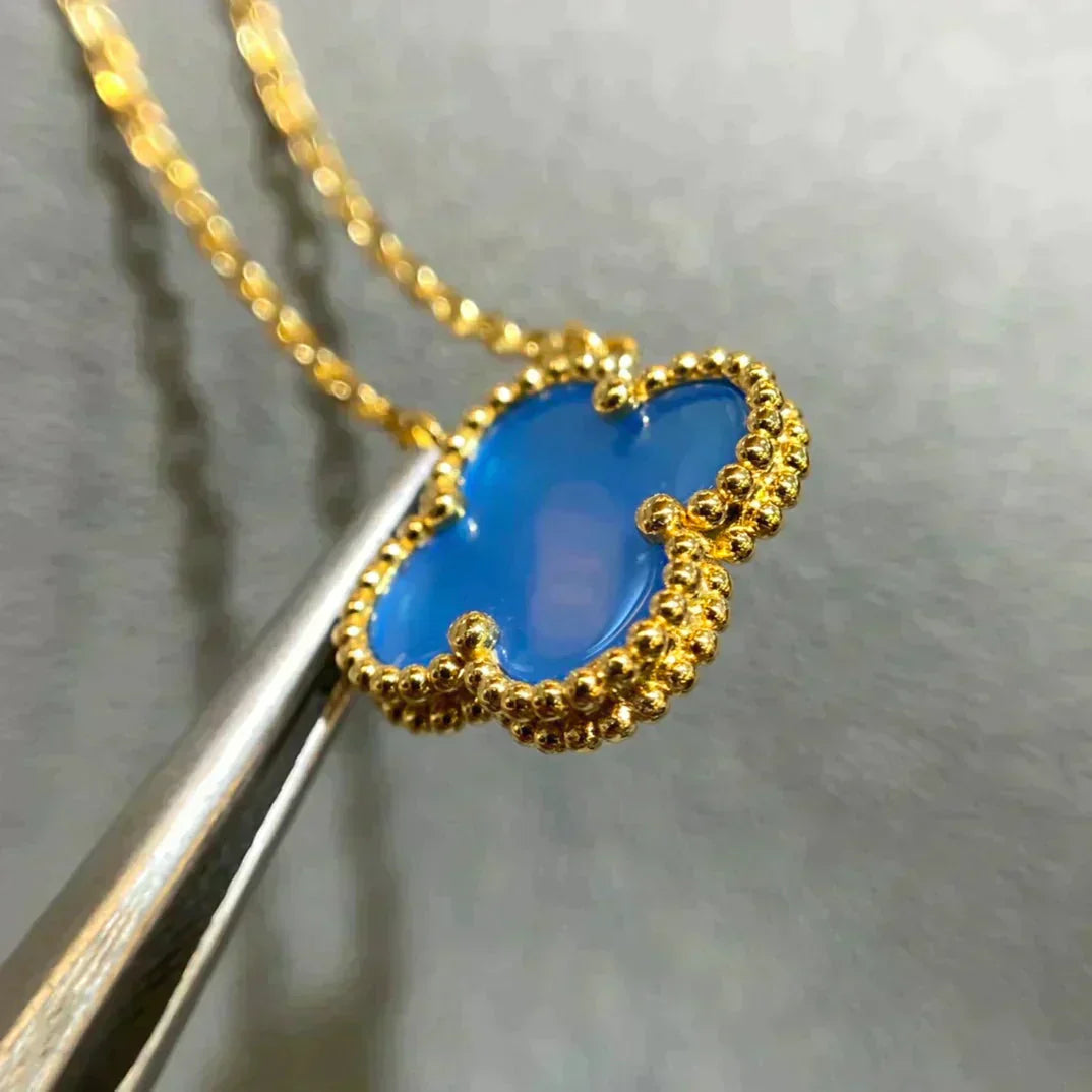 [moco jewelrys]CLOVER 15MM BLUE AGATE NECKLACE