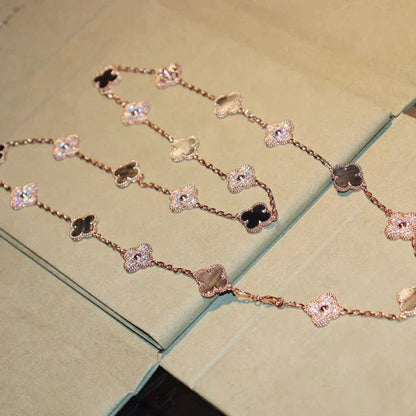 [moco jewelrys]CLOVER 20 MOTIFS DARK MOP DIAMOND  NECKLACE