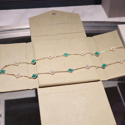 [moco jewelrys]CLOVER 20 MOTIFS MALACHITE DIAMOND NECKLACE