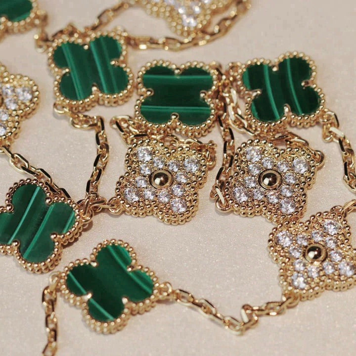 [moco jewelrys]CLOVER 20 MOTIFS MALACHITE DIAMOND NECKLACE