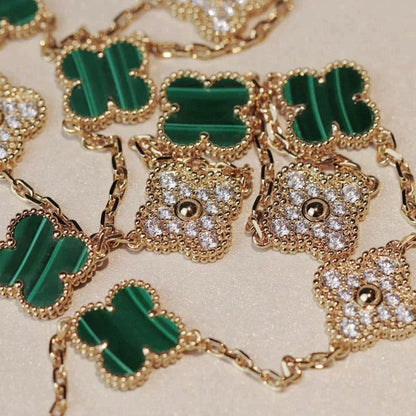 [moco jewelrys]CLOVER 20 MOTIFS MALACHITE DIAMOND NECKLACE
