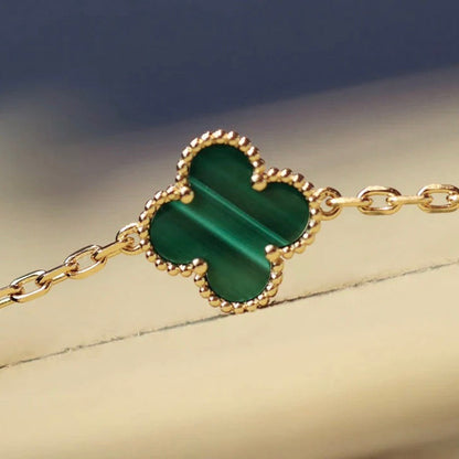 [moco jewelrys]CLOVER 20 MOTIFS MALACHITE DIAMOND NECKLACE