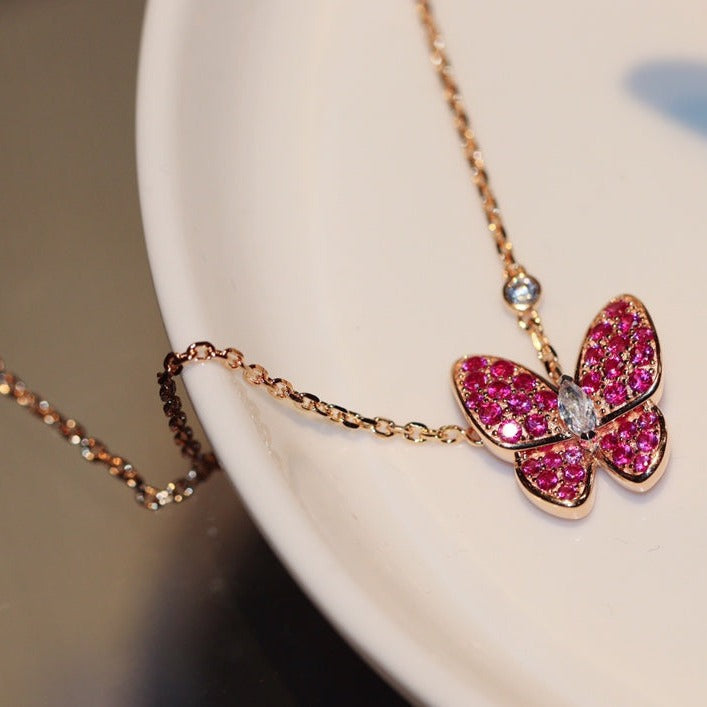[moco jewelrys]BUTTERFLY RED DIAMOND ROSE GOLD NECKLACE