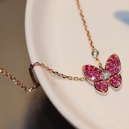 [moco jewelrys]BUTTERFLY RED DIAMOND ROSE GOLD NECKLACE