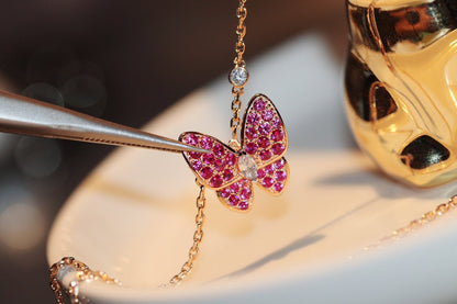 [moco jewelrys]BUTTERFLY RED DIAMOND ROSE GOLD NECKLACE