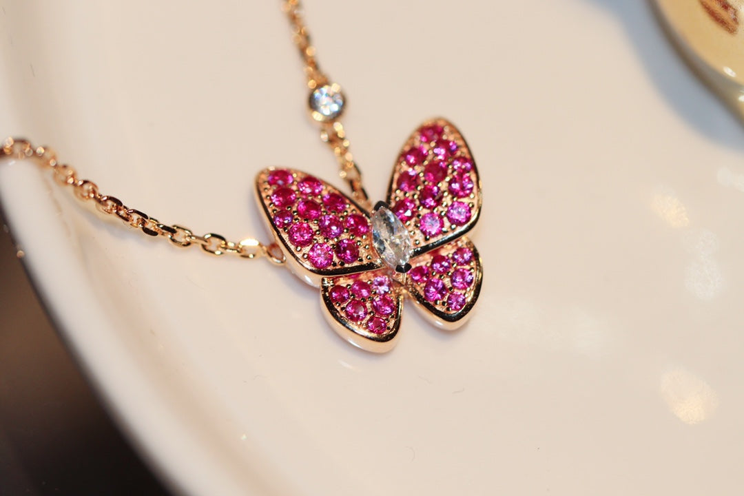 [moco jewelrys]BUTTERFLY RED DIAMOND ROSE GOLD NECKLACE