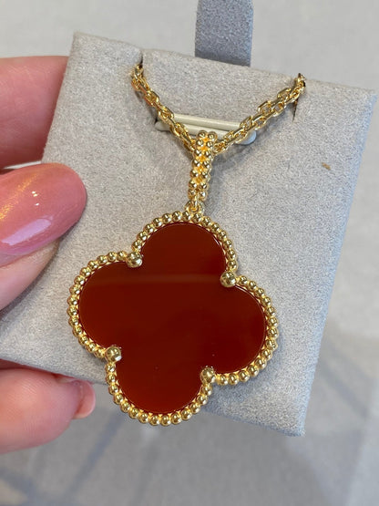 [moco jewelrys]CLOVER 25MM NECKLACE GOLD CARNELIAN