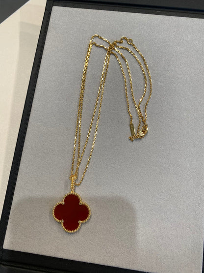 [moco jewelrys]CLOVER 25MM NECKLACE GOLD CARNELIAN