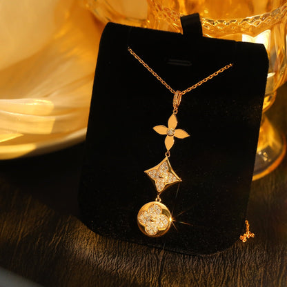 [moco jewelrys]STAR AND SUN DIAMOND PINK GOLD NECKLACE
