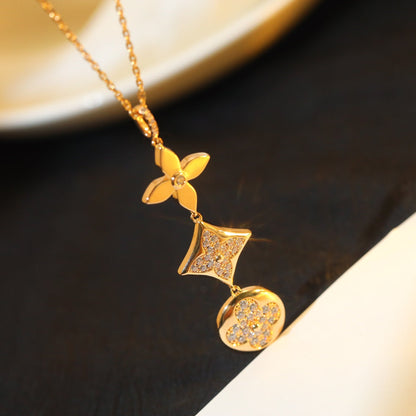 [moco jewelrys]STAR AND SUN DIAMOND PINK GOLD NECKLACE