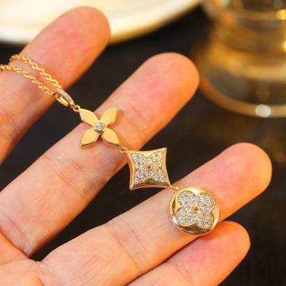 [moco jewelrys]STAR AND SUN DIAMOND PINK GOLD NECKLACE