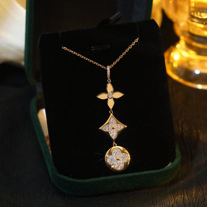 [moco jewelrys]STAR AND SUN DIAMOND PINK GOLD NECKLACE