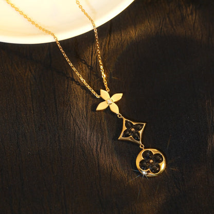 [moco jewelrys]STAR AND SUN ONYX PINK GOLD HALSKETTE