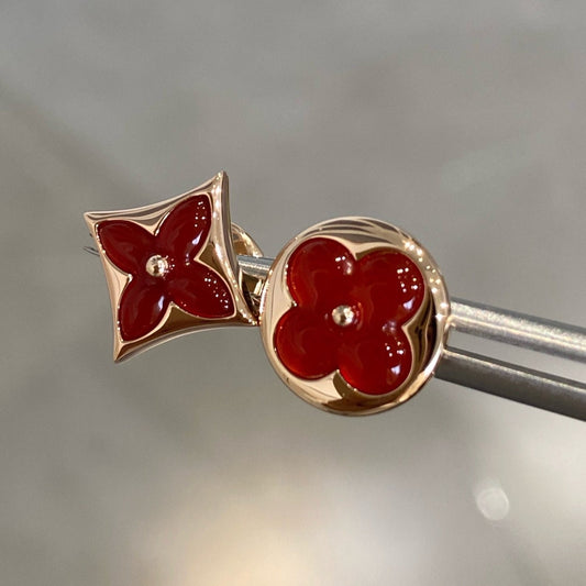 [moco jewelrys]STAR AND SUN PINK GOLD CARNELIAN STUD EARRINGS