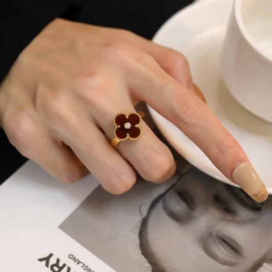 [moco jewelrys]CLOVER CARNELIAN RING ROSE GOLD DIAMOND