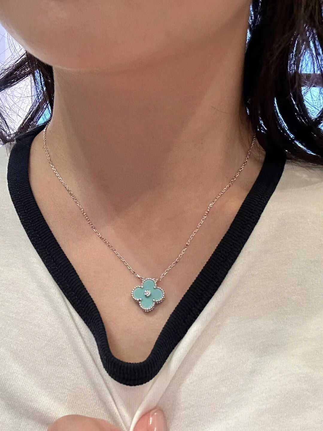 [moco jewelrys]KLEE 1 DIAMANT HELLBLAUE SILBERNE HALSKETTE